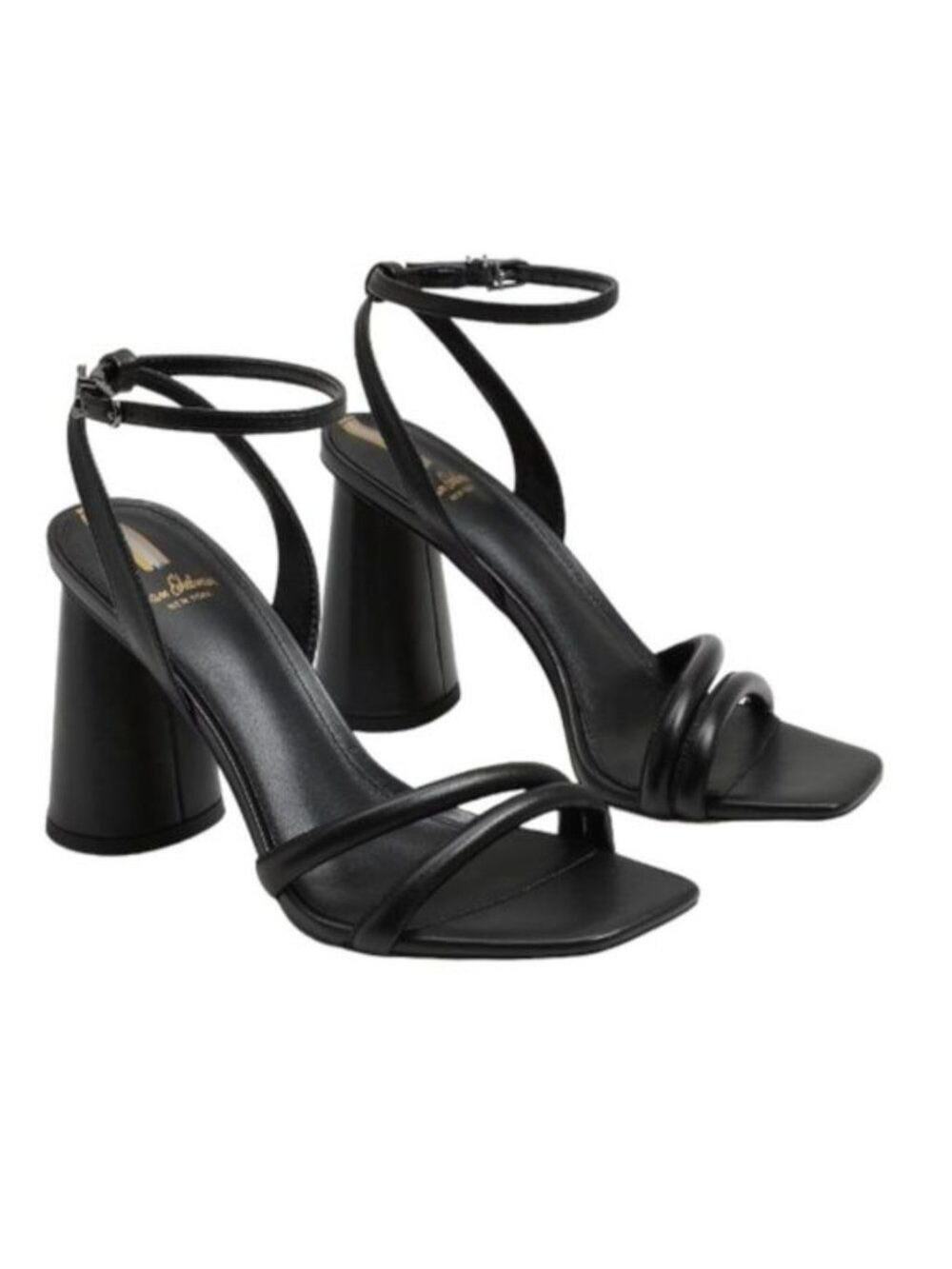 Sam Edelman Kia Block Heel Sandal Black Leather Size 10W NWT $120 MSRP